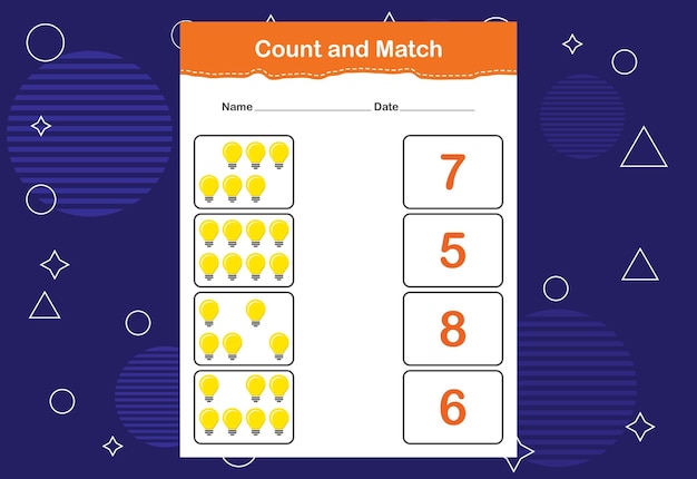 Count and Match worksheet for kids Count and match with the correct number Matching education game