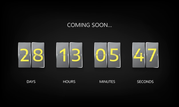 countdown timer clock counter. countdown web site flat template. flip business scoreboard display design on dark background