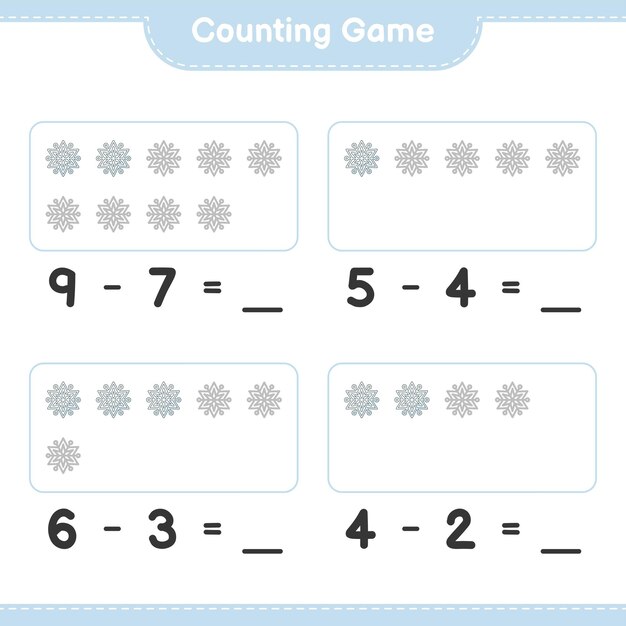 counting game, count the number of snowflake and write the result. educational children game, printable worksheet, vector illustration