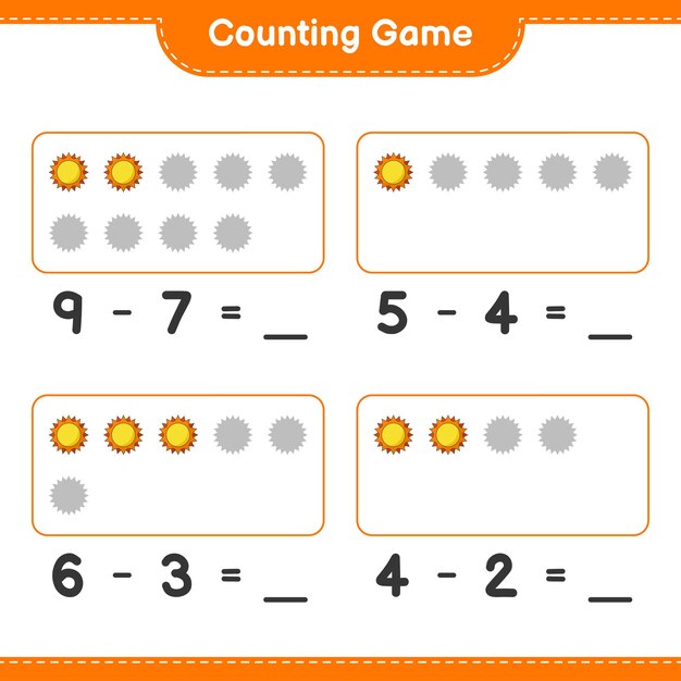 counting game count the number of sun and write the result educational children game