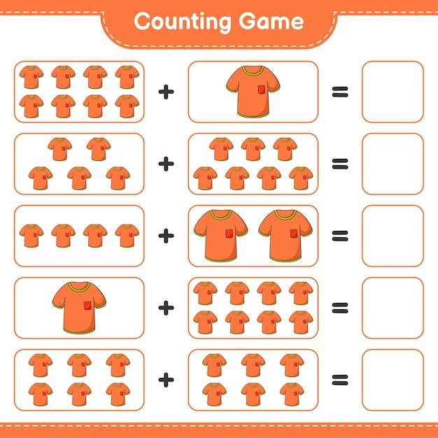 counting game, count the number of tshirt and write the result. educational children game, printable worksheet,   illustration