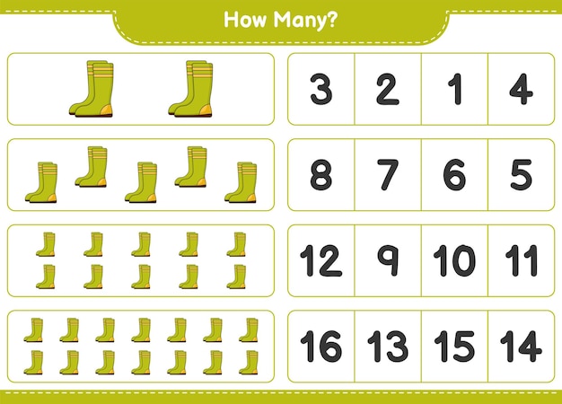 Counting game how many Rubber Boots Educational children game printable worksheet