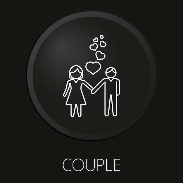 Couple minimal vector line icon on 3D button isolated on black background Premium Vector