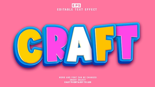 craft 3d editable text effect vector with background