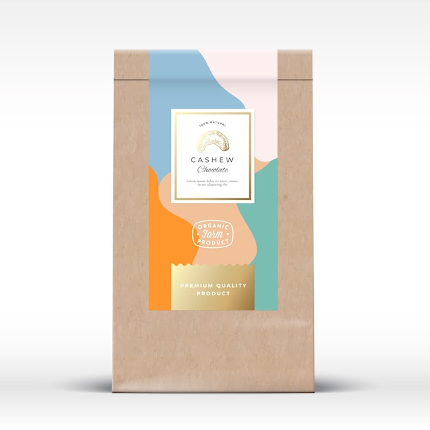 craft paper bag with cashew chocolate packaging mockup