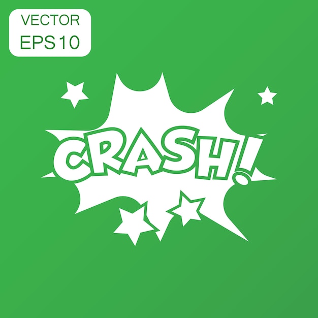 crash comic sound effects icon business concept crash sound bubble speech pictogram vector illustration on green background with long shadow