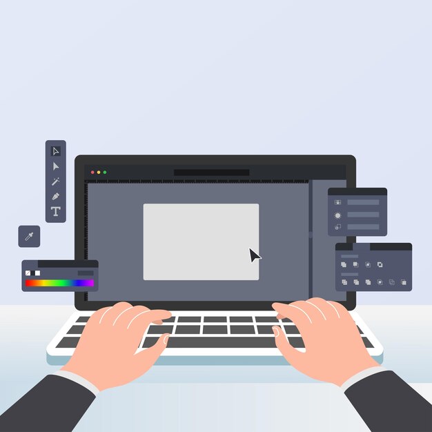 creative graphic designer working on laptop keyboard