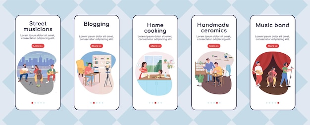 Creative hobby onboarding mobile app screen flat template