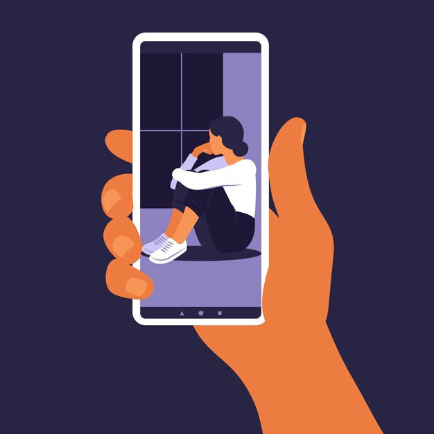 crisis hotline. hand holding a smartphone. new technologies concept. mental health.