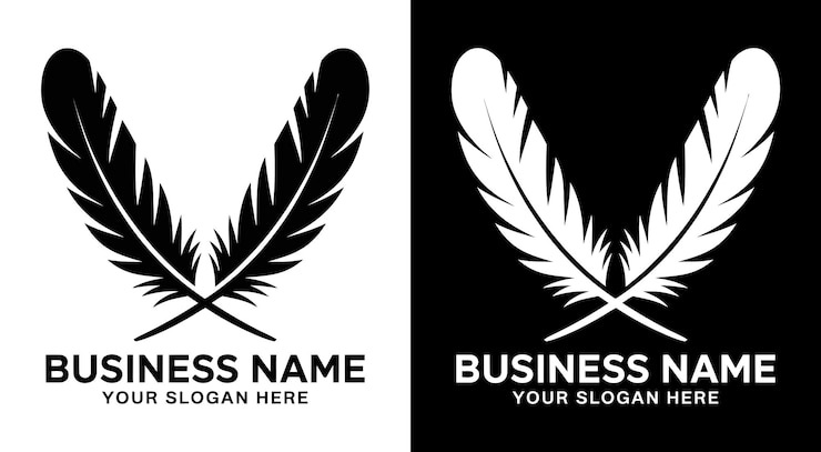 Vektor crossed feathers logo bold black creativity for artists
