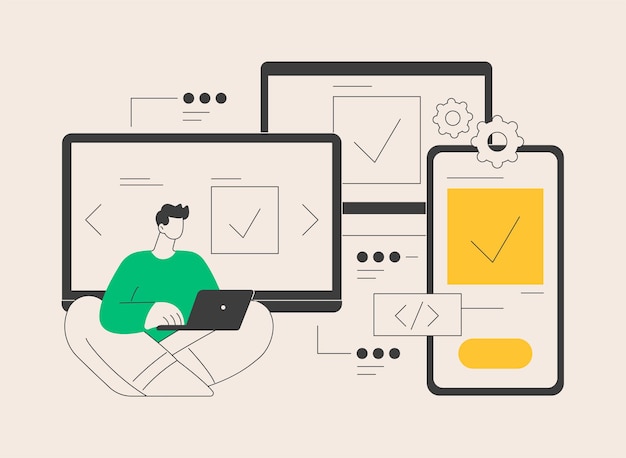 Crossplatform development abstract concept vector illustration Crossplatform operating systems compatible software environments mobile app user experience code writing abstract metaphor