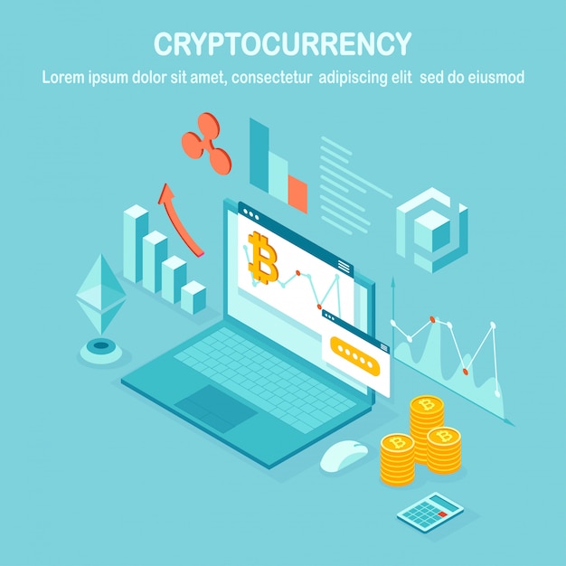 cryptocurrency and blockchain. mining bitcoins. digital payment with virtual money, finance.