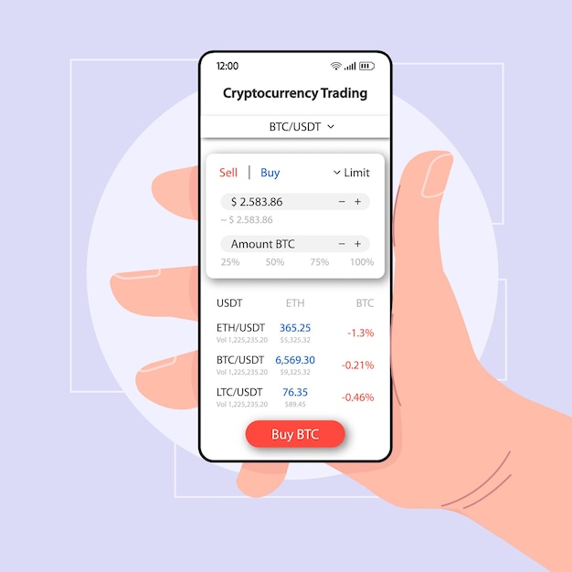 Cryptocurrency balance smartphone interface vector template