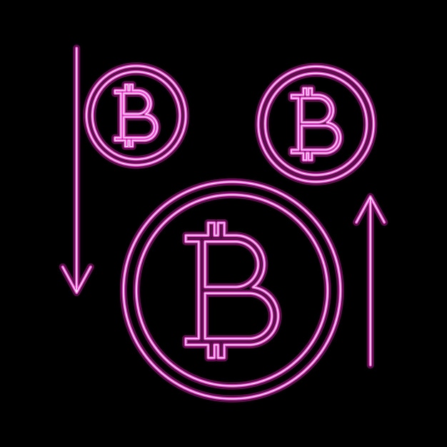 Cryptocurrency bitcoin coin neon vector symbol for web sites and mobile apps