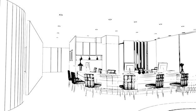 Customer reception area for service and inquiriesline art3d rendering