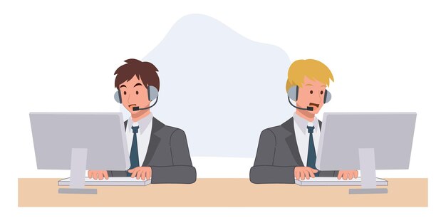Customer service call center hotlineOnline technical supporttelemarketing agents flat vector cartoon illustration