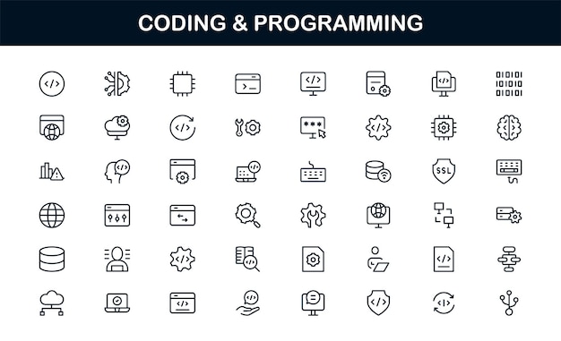 customizable coding and programming icons for development design systems and tech workflows
