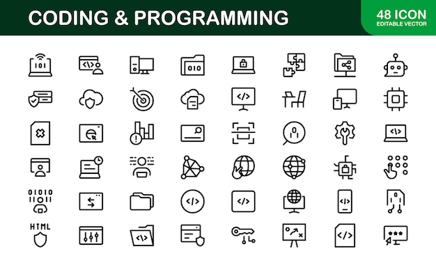 Customizable Coding and Programming Icons Vector Graphics for Development Design Systems and Tech Workflows