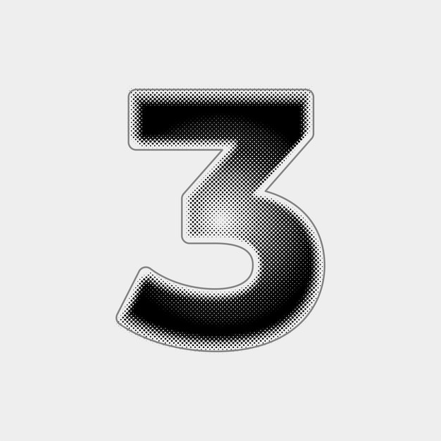 Customizable Halftone Vector Number 3 Icon with Black Line Design