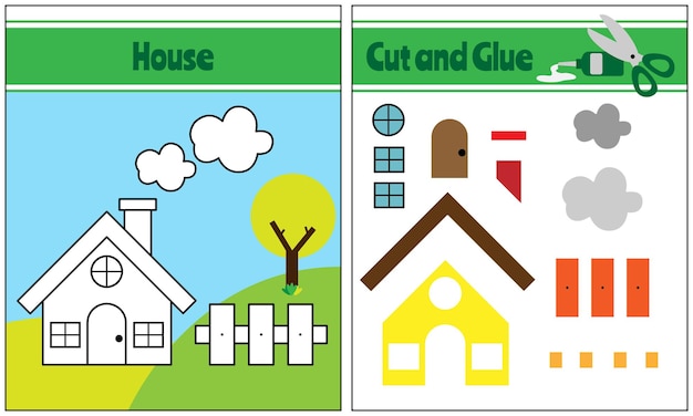 cut and glue of house suitable for kids activities