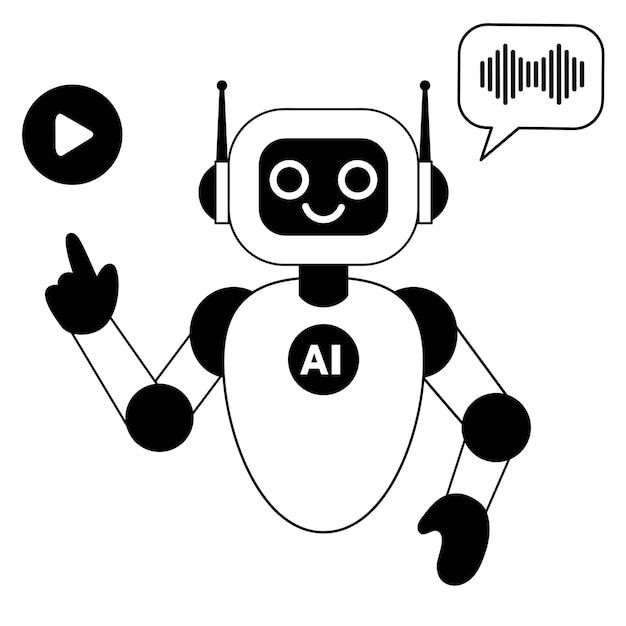 Cute ai robot generates audio artificial intelligence helps to edit films music files ai music