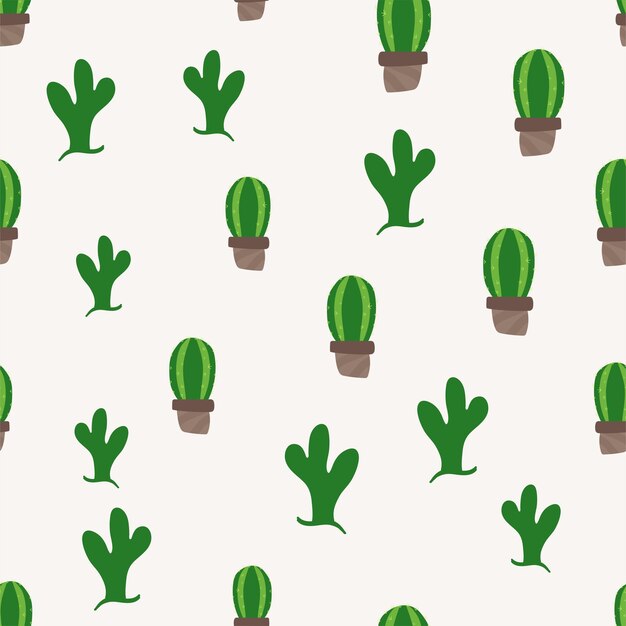 cute cactus seamless pattern in doodles hand drawn cartoon style modern green cacti and desert plant