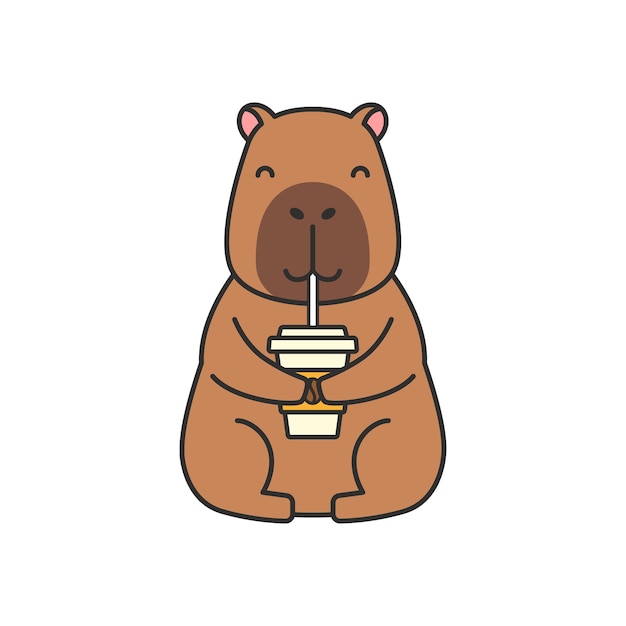 Cute capybara with a cup of coffee Vector illustration