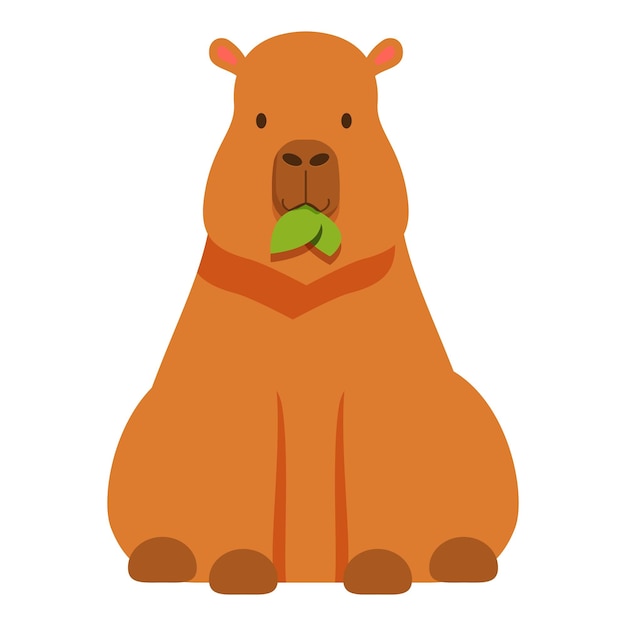 Cute cartoon capybara eating green leaves