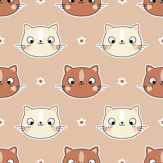 cute cartoon cat face seamless pattern for kids
