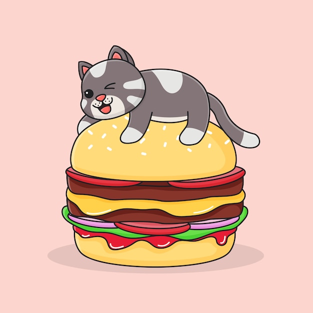 Cute cat on top of burger