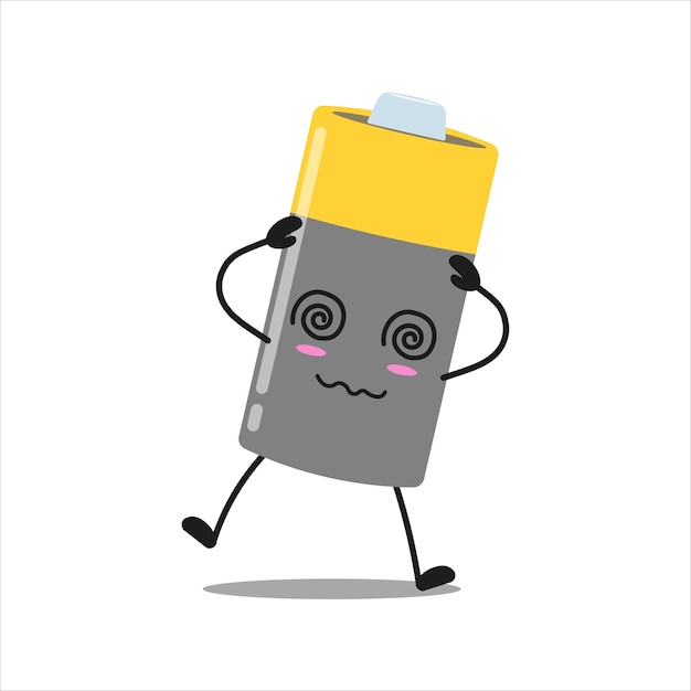 Cute dizzy battery character Funny drunk array cartoon emoticon in flat style power unit vector