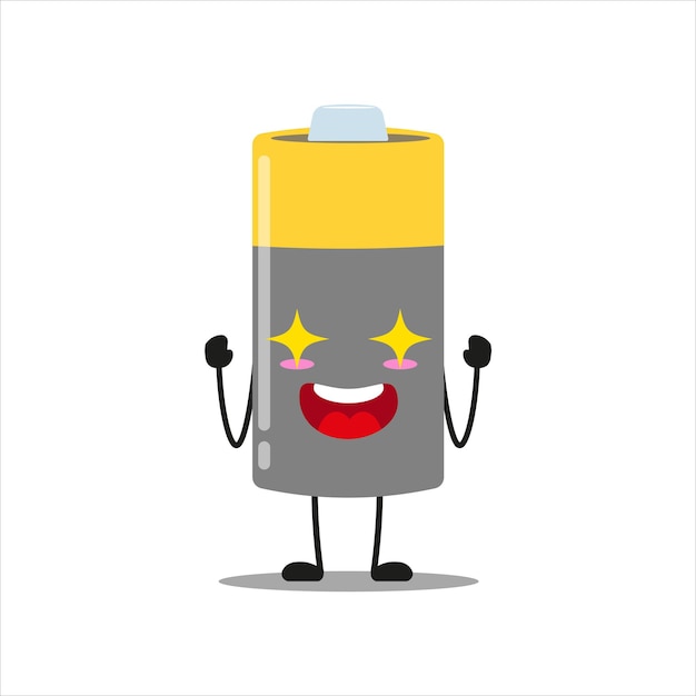 Cute excited battery character Funny electrifying array cartoon emoticon in flat style