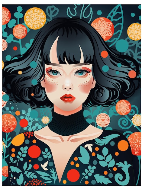 cute girl in the abstract print dress