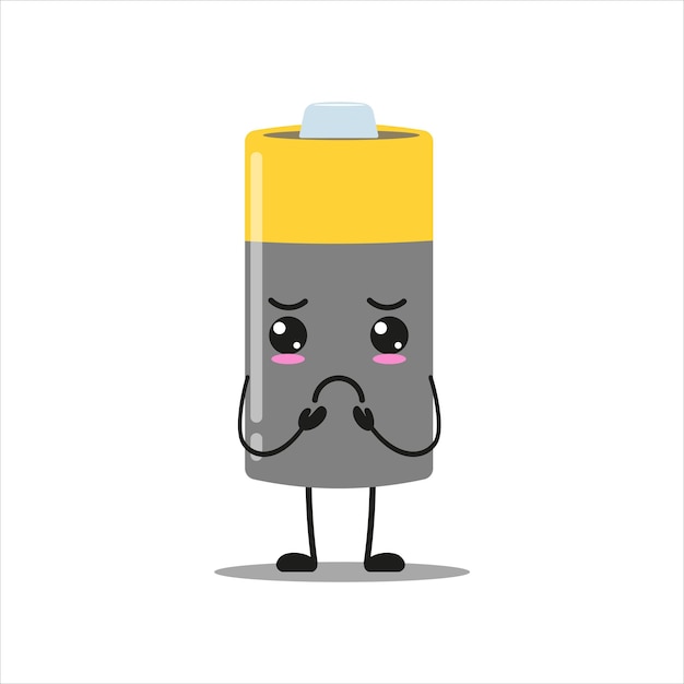 Cute gloomy battery character Funny sad array cartoon emoticon in flat style power unit vector