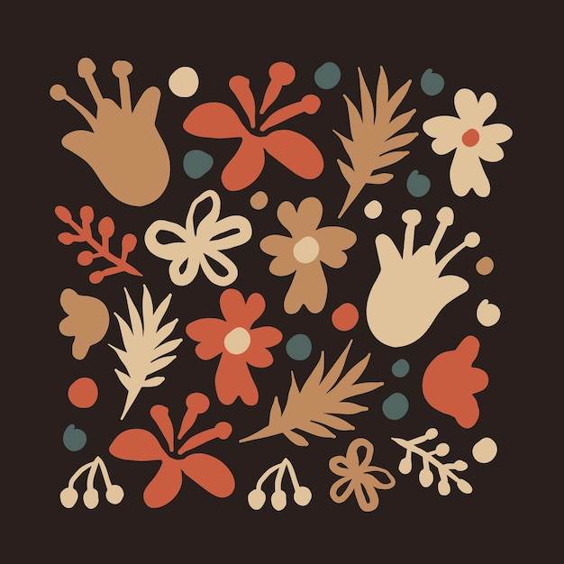 cute hand drawn floral vector illustration in trendy scandinavian style