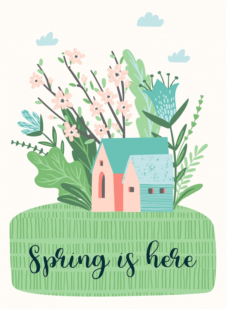 Vektor cute illustration with spring landckape.