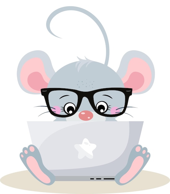 cute mouse working with laptop
