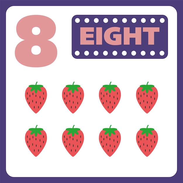 Cute numbers flashcard Number 8 Educational design for preschool or kindergarten kids