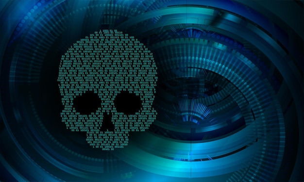 cyber hacker attack background skull vector