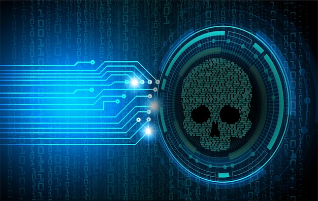 cyber hacker attack background skull vector