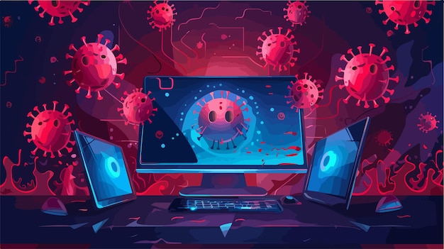 cyber security concepts vector illustration scanning computer virus