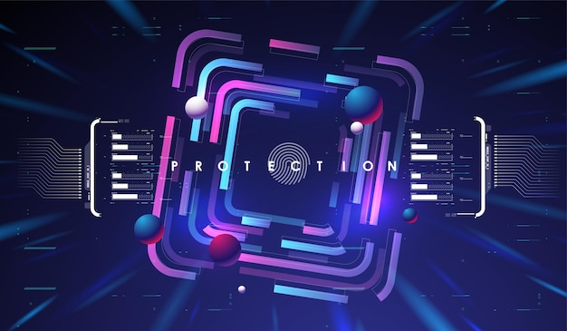 Cyber security Online information protect internet digital technology background Fingerprint scanning on futuristic neon background