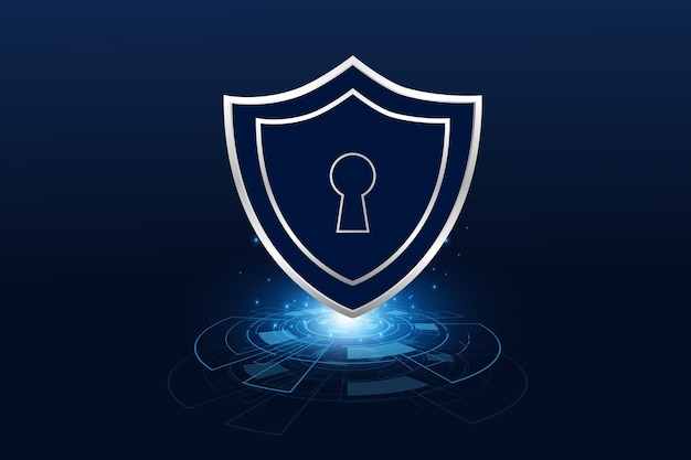 Cyber security technology concept Shield With Keyhole icon with world map background personal da
