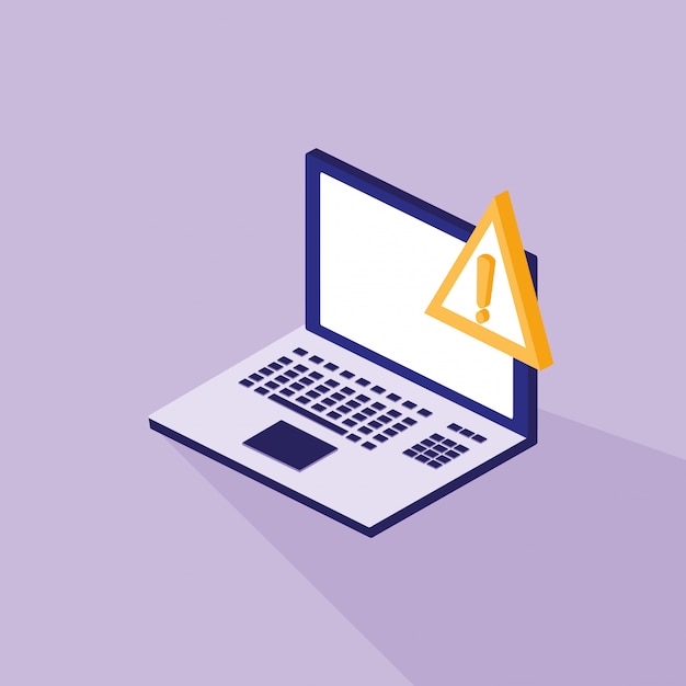 Cyber security with laptop and warning signage