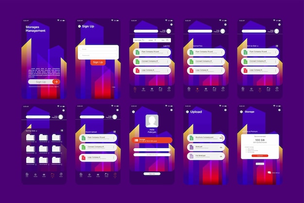 Cyberpunk Concept Gradient Colors Neon Storage Management App UI Kit Template