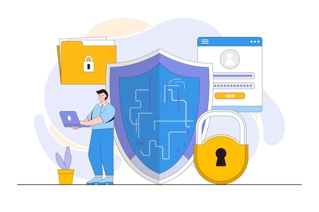 Cybersecurity and Data Privacy Concept with a Person Safeguarding Data
