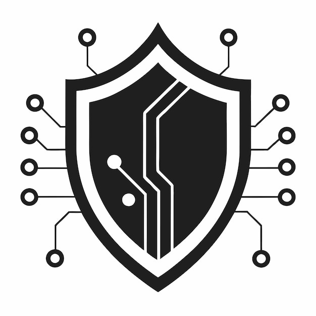 Cybersecurity Shield with Binary Code and Circuit Design