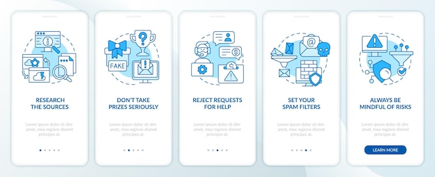 Cybersecurity tips blue onboarding mobile app screen