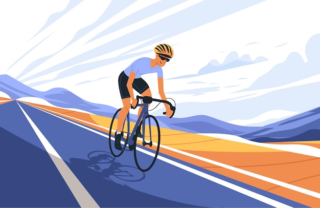 cyclist riding on colorful road landscape a person cycling on a vibrant road with scenic mountains in the background during sunrise or sunset banner format