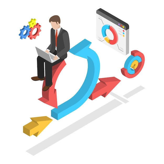 D isometric flat vector illustration of software development agile management kanban and devops item